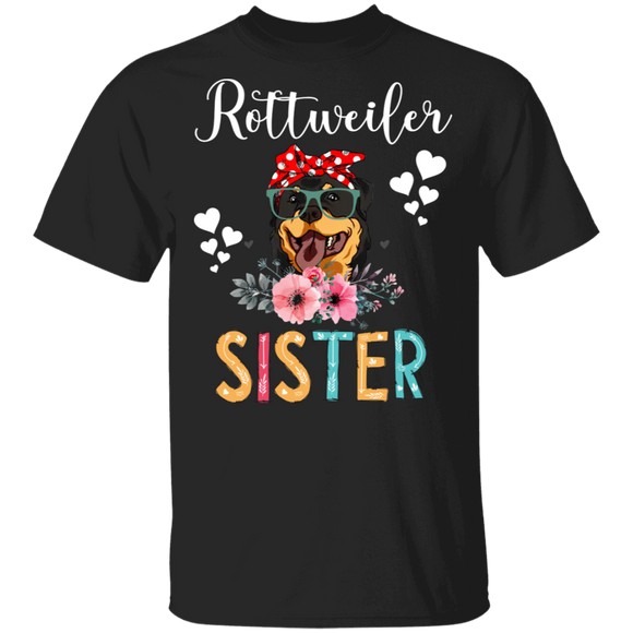 Rottweiler Sister Puppy Mom Dog Sister Lover Floral T-Shirt - Macnystore