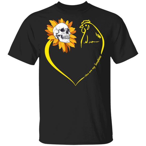 You Are My Sunshine Cool Heart Sunflower Skull And Chicken Shirt Matching Chicken Lovers Farmer Rancher Gifts T-Shirt - Macnystore