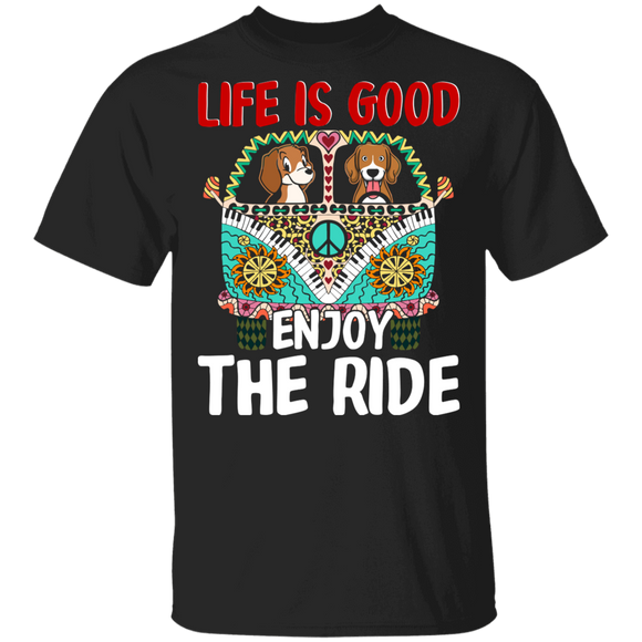 Dog Lover Shirt Life Is Good Enjoy The Ride Funny Hippie Bus Beagle Dog Lover Gifts T-Shirt - Macnystore