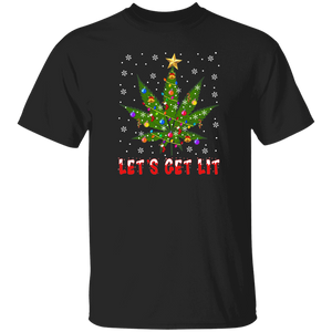 Christmas Tree Weed Lover Shirt Let's Get Lit Funny Christmas Tree Weed Leaf Marijuana Lover Gifts Christmas T-Shirt - Macnystore