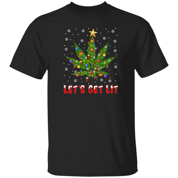 Christmas Tree Weed Lover Shirt Let's Get Lit Funny Christmas Tree Weed Leaf Marijuana Lover Gifts Christmas T-Shirt - Macnystore