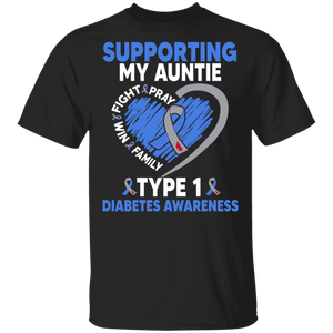 Diabetes Awareness Shirt Supporting My Auntie Type 1 Diabetes Cool T1D Kids Diabetic Awareness Ribbon Heart Auntie Family Gifts T-Shirt - Macnystore