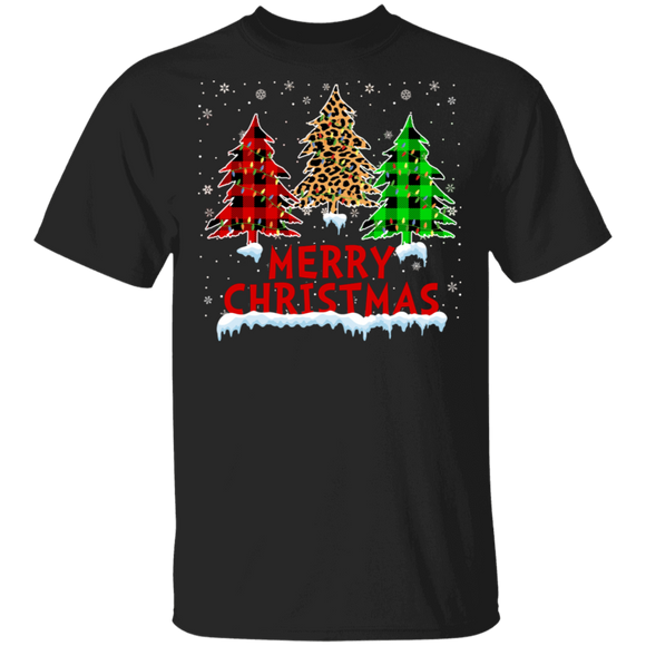 Christmas Tree Shirt Merry Christmas Cool Leopard Red Green Plaid Tree Christmas Lover Gifts Christmas T-Shirt - Macnystore