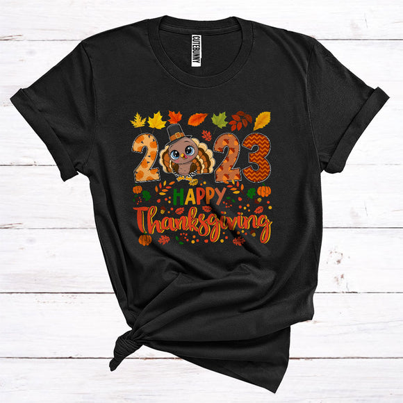 MacnyStore - 2023 Happy Thanksgiving Cute Fall Leaves Turkey Wearing Pilgrim Autumn Lover T-Shirt