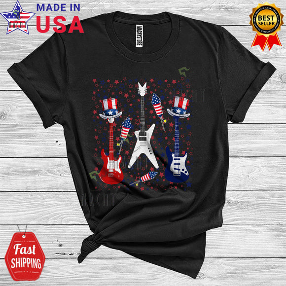 MacnyStore - 4th Of July Bass Rock Guitars US Flag Patriotic Lover Music Instruments Musicaholic T-Shirt