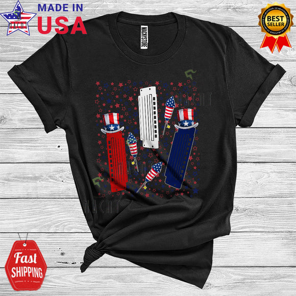 MacnyStore - 4th Of July Harmonica US Flag Patriotic Lover Music Instruments Musicaholic T-Shirt