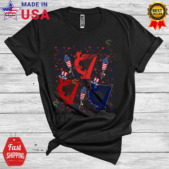 MacnyStore - 4th Of July Harp US Flag Patriotic Lover Music Instruments Musicaholic T-Shirt