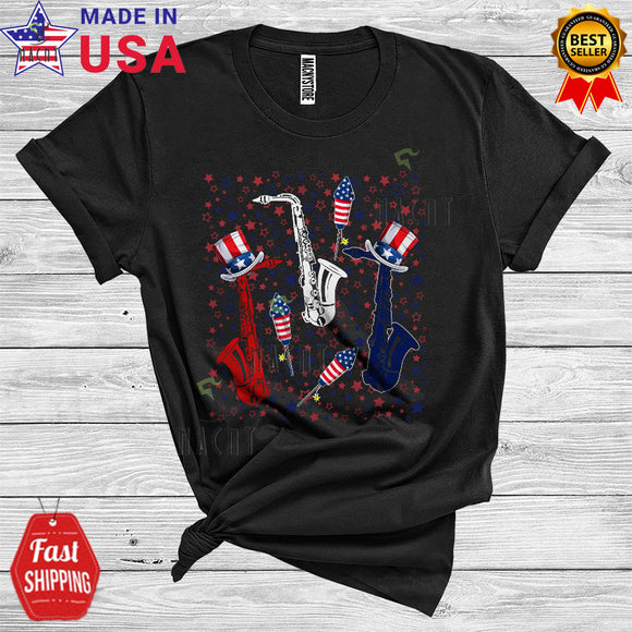 MacnyStore - 4th Of July Saxophone US Flag Patriotic Lover Music Instruments Musicaholic T-Shirt