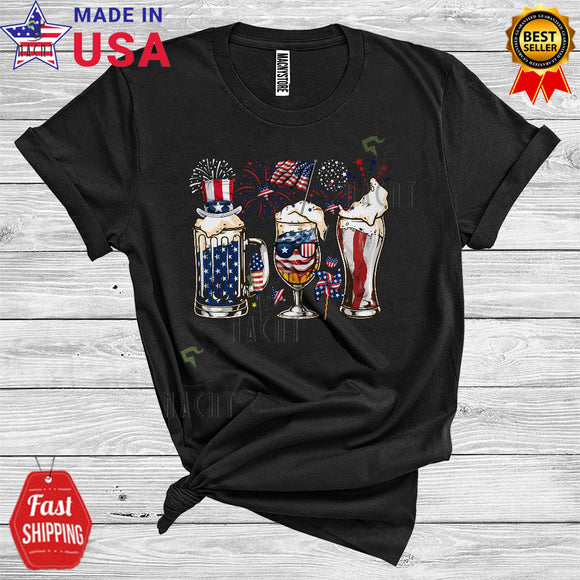 MacnyStore - 4th Of July Beer Red White Blue American Flag Fireworks Patriotic Drinking Lover T-Shirt