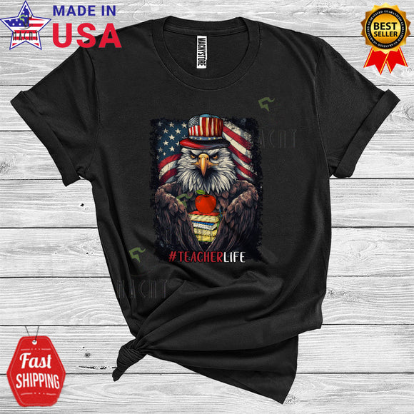 MacnyStore - 4th Of July Eagle Teacher Life Cool American Flag School Student Lover T-Shirt
