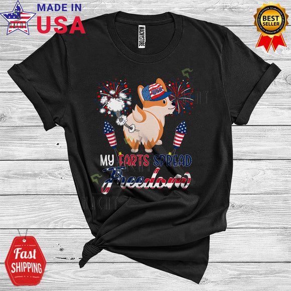 MacnyStore - 4th Of July My Farts Spread Freedom Funny USA Flag Corgi Owner Lover Patriotic T-Shirt