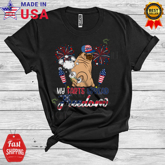MacnyStore - 4th Of July My Farts Spread Freedom Funny USA Flag Pug Owner Lover Patriotic T-Shirt