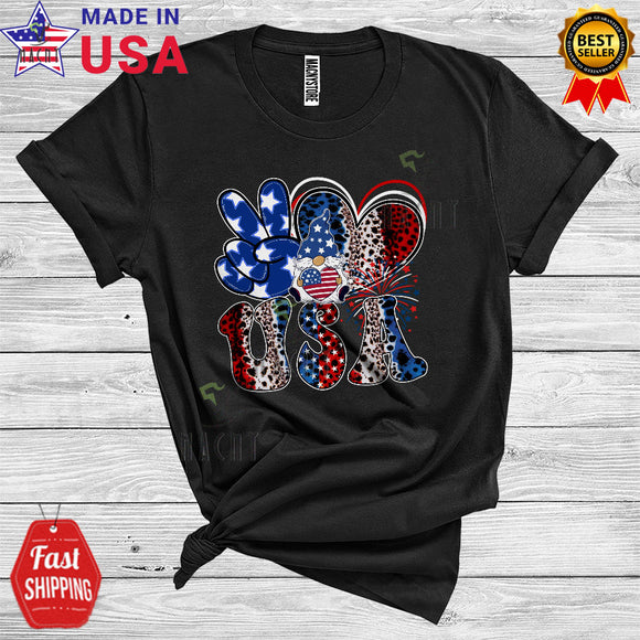 MacnyStore - 4th Of July Peace Love USA Patriotic Cool American Flag Gnome Heart Patriotic T-Shirt