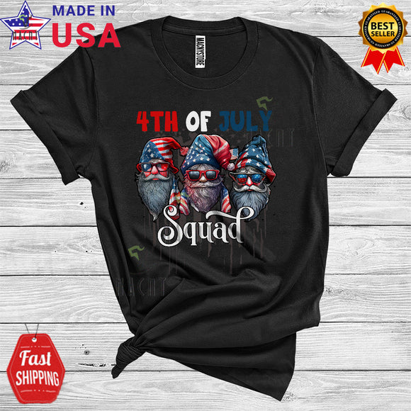 MacnyStore - 4th Of July Squad Three Gnomies Cool Gnomes Face Sunglasses USA Flag Patriotic T-Shirt