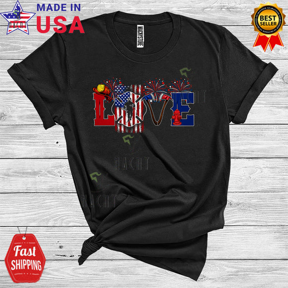 MacnyStore - 4th Of July Vintage Love Cool American Flag Firefighter Independence Day Proud Patriotic Careers T-Shirt