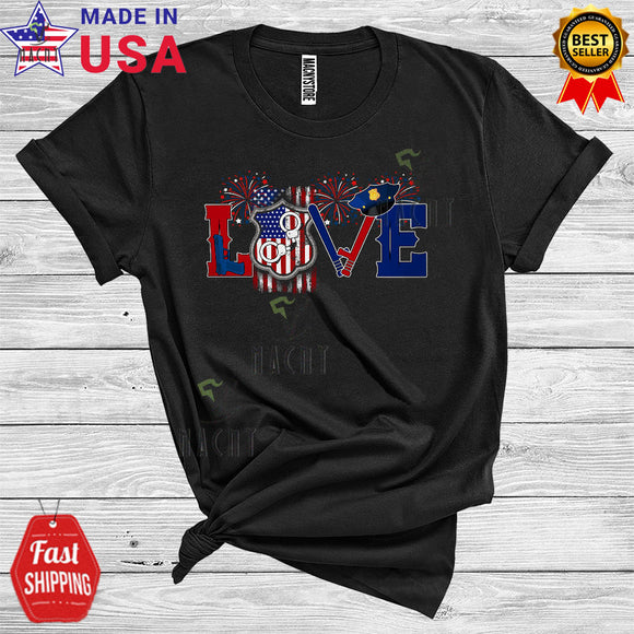MacnyStore - 4th Of July Vintage Love Cool American Flag Police Independence Day Proud Patriotic Careers T-Shirt
