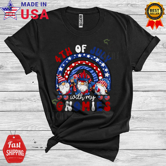 MacnyStore - 4th Of July With My Gnomies Cool American Flag Costume RaInbow Gnomes Lover T-Shirt