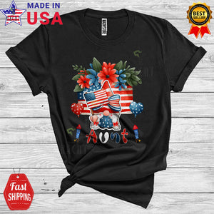 MacnyStore - 4th Of July Aunt Gnome Cute Floral Lover American Flag Family Group T-Shirt