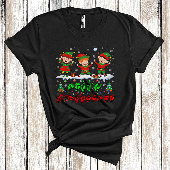 MacnyStore - ASL Sign Language Merry Christmas Cute Xmas Lights Elf Squad Snowing Lover T-Shirt