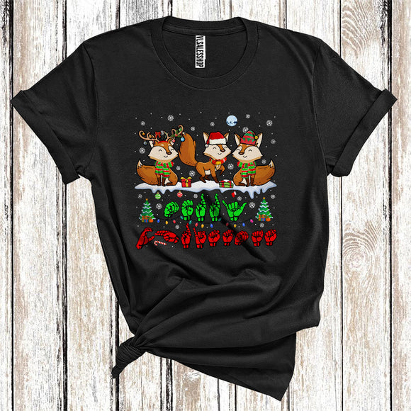 MacnyStore - ASL Sign Language Merry Christmas Cute Xmas Lights Foxes Squad Wild Animal Lover T-Shirt