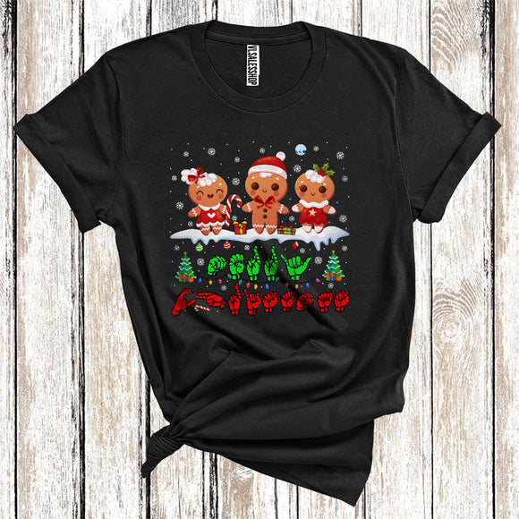 MacnyStore - ASL Sign Language Merry Christmas Cute Xmas Lights Gingerbread Squad Snowing Lover T-Shirt