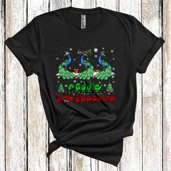 MacnyStore - ASL Sign Language Merry Christmas Cute Xmas Lights Peacock Squad Bird Animal Lover T-Shirt