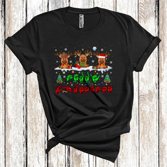 MacnyStore - ASL Sign Language Merry Christmas Cute Xmas Lights Reindeer Squad Snowing Lover T-Shirt