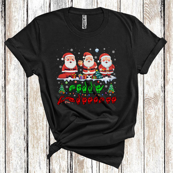 MacnyStore - ASL Sign Language Merry Christmas Cute Xmas Lights Santa Squad Snowing Lover T-Shirt