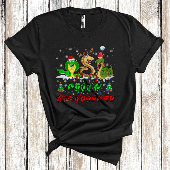 MacnyStore - ASL Sign Language Merry Christmas Cute Xmas Lights Snake Squad Snowing Lover T-Shirt