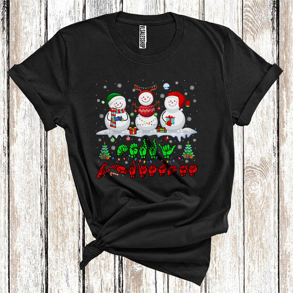 MacnyStore - ASL Sign Language Merry Christmas Cute Xmas Lights Snowman Squad T-Shirt
