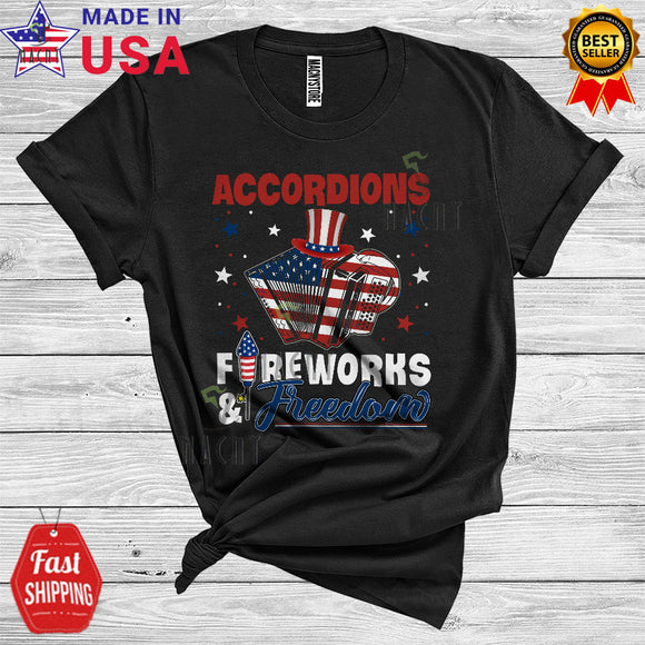 MacnyStore - Accordions Fireworks And Freedom Patriotic 4th Of July Proud American Flag Musical Instruments T-Shirt