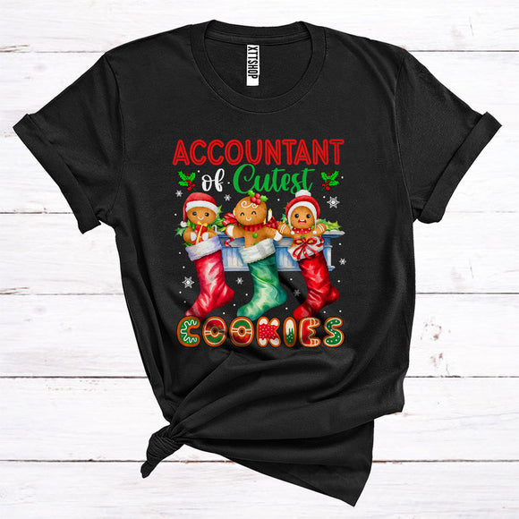 MacnyStore - Accountant Of Cutest Cookies, Santa Gingerbreads Baker Three Xmas Socks, Christmas T-Shirt