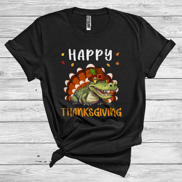 MacnyStore - Alligator As Turkey Wearing Pilgrim Matching Turkey Hunting Wild Animal Happy Thanksgiving T-Shirt