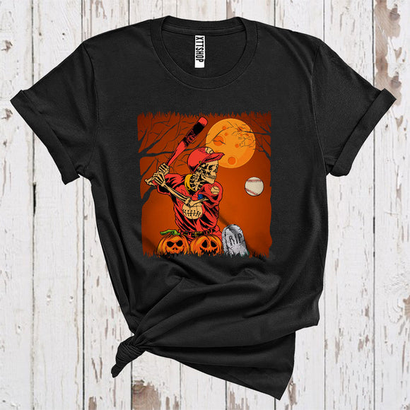 MacnyStore - American Baseball Skeleton Player Halloween Carved Pumpkin Sport Lover T-Shirt