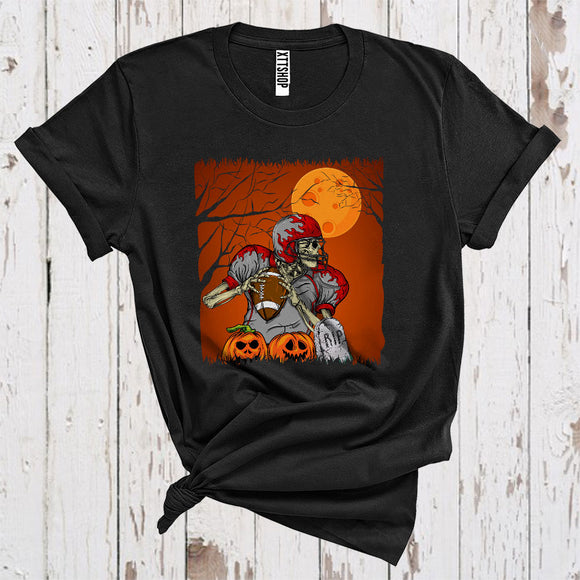 MacnyStore - American Football Skeleton Player Halloween Carved Pumpkin Sport Lover T-Shirt