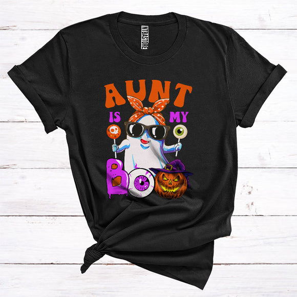 MacnyStore - Aunt Is My Boo Cute Ghost Boo Sunglasses Bow Tie Witch Pumpkin Family Group Halloween T-Shirt