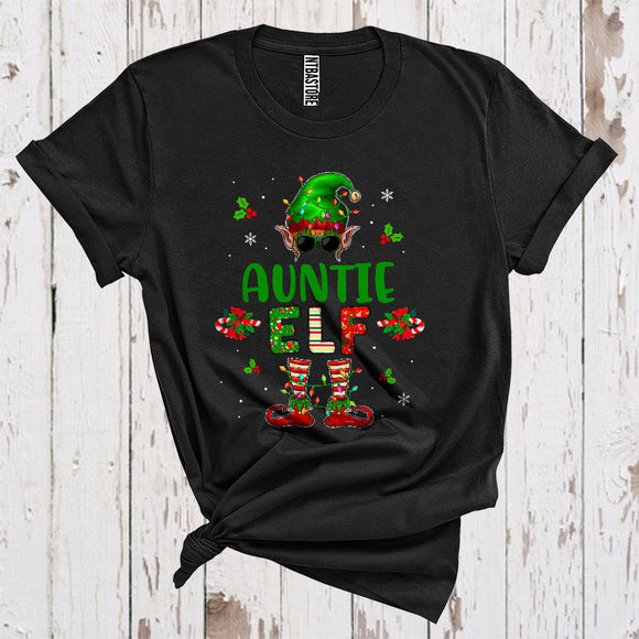 MacnyStore - Auntie Elf Funny Christmas Lights Sunglasses Elf Costume Matching Family Group T-Shirt