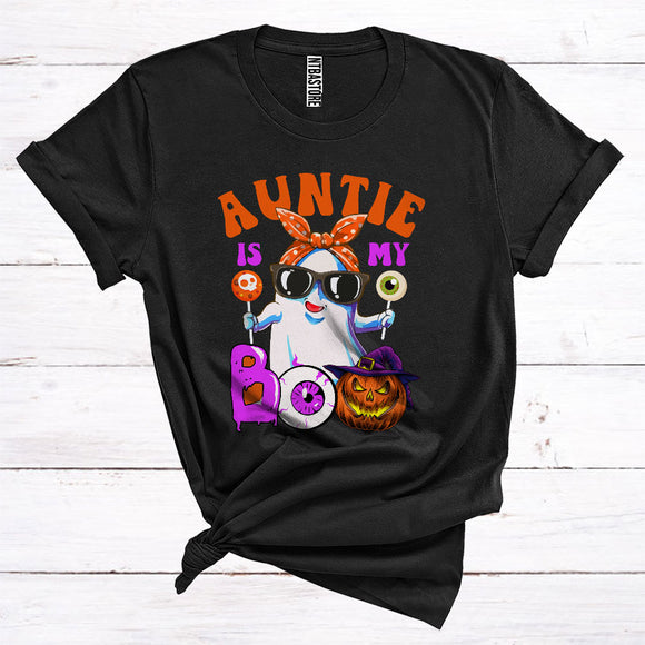MacnyStore - Auntie Is My Boo Cute Ghost Boo Sunglasses Bow Tie Witch Pumpkin Family Group Halloween T-Shirt