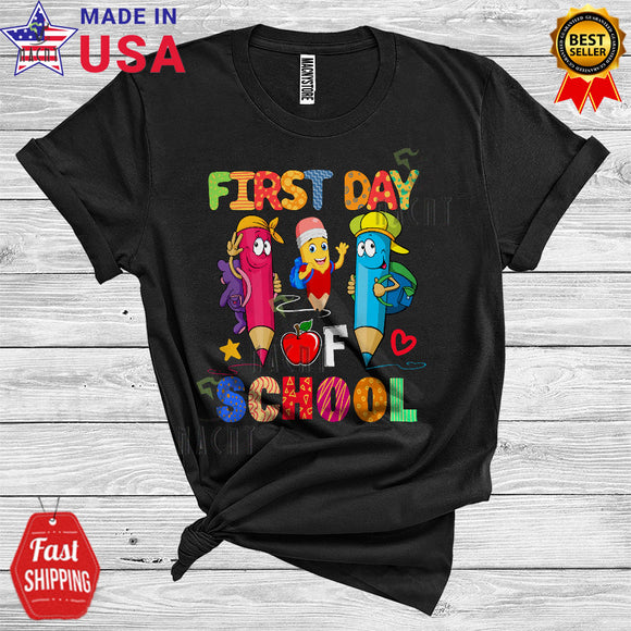 MacnyStore - Back To School First Day Of School Funny Colorful Pencils Kids Student Teacher Lover T-Shirt