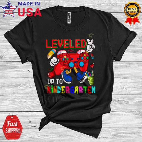 MacnyStore - Back To School Gamer Leveled Up To Kindergarten Funny Kids First Day Video Games Lover T-Shirt