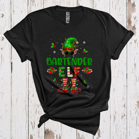 MacnyStore - Bartender Elf Cute Christmas Lights Sunglasses Elf Costume Matching Careers Group T-Shirt
