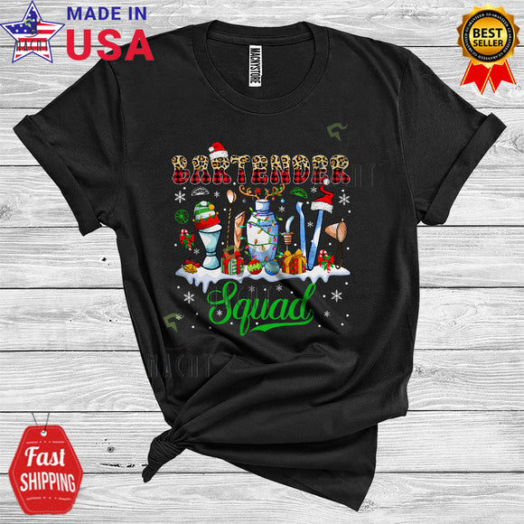MacnyStore - Bartender Squad Funny Christmas Lights Santa ELF Reindeer Bartender Tools Matching Jobs Group T-Shirt