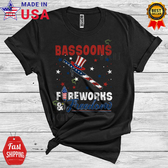 MacnyStore - Bassoons Fireworks And Freedom Patriotic 4th Of July Proud American Flag Musical Instruments T-Shirt