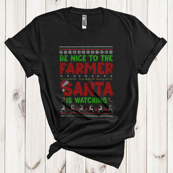 MacnyStore - Be Nice To The Farmer Santa Watching Funny Christmas Sarcastic Sweater Careers Group T-Shirt