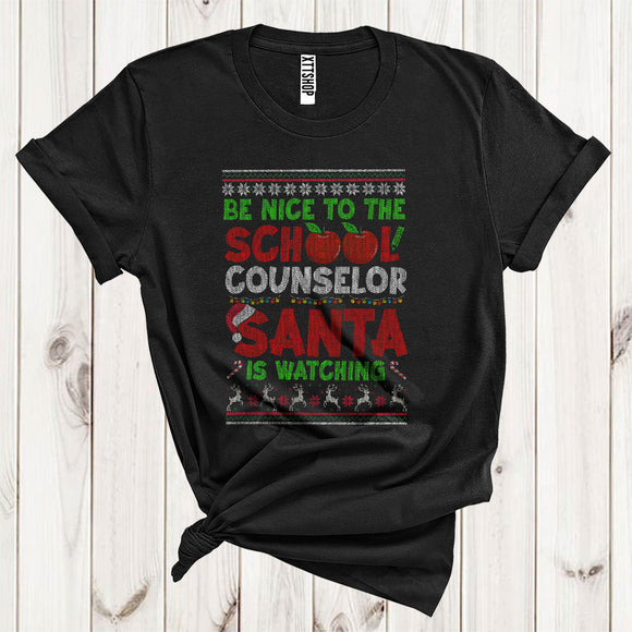 MacnyStore - Be Nice To The School Counselor Santa Is Watching Funny Christmas Sarcastic Sweater Careers Group T-Shirt