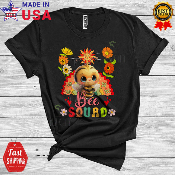 MacnyStore - Bee Squad Funny Insect Lover Women Girl Floral Flower Rainbow Sun T-Shirt
