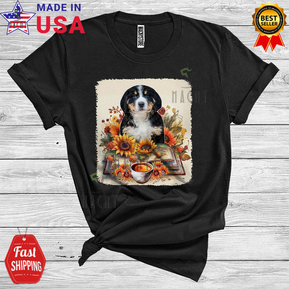 MacnyStore - Bernedoodle Reading Book And Coffee Cute Floral Book Lover Animal Owner T-Shirt