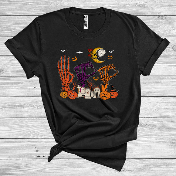 MacnyStore - Boo Funny Halloween Hand Sign Language Witch Pumpkin Skull In Moon Shape T-Shirt