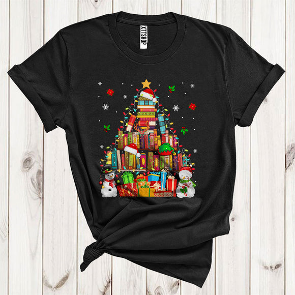 MacnyStore - Book Christmas Tree Lights Cool ELF Reindeer Santa Books Reader Librarian Team T-Shirt