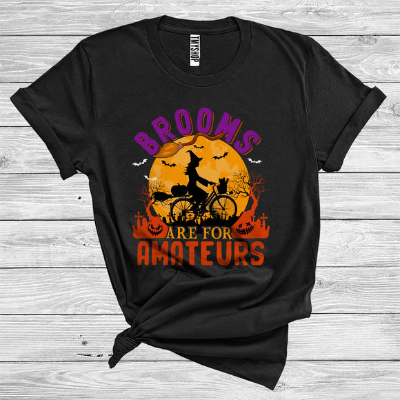 MacnyStore - Brooms Are For Amateurs Funny Witch Riding Bicycle Halloween Costume Bike Lover T-Shirt